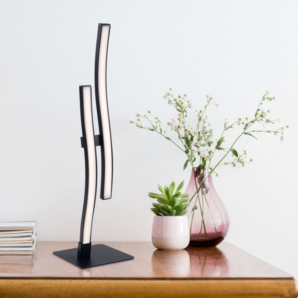 LED Tischleuchte "Onda", Tischlampe aus Metall und Kunststoff in Schwarz,, mit fest verbauten LEDs, Beleuchtung für Wohnzimmer, Büro oder Nachttisch 44 cm hoch