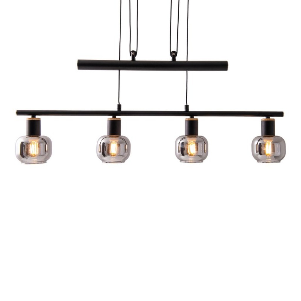 4 pendant lamp "fumoso", pendant lamp height adjustable made of metal and smoke glass in black, with E14 socket, for dining room, living room, hallway or office, 78 x 10 cm