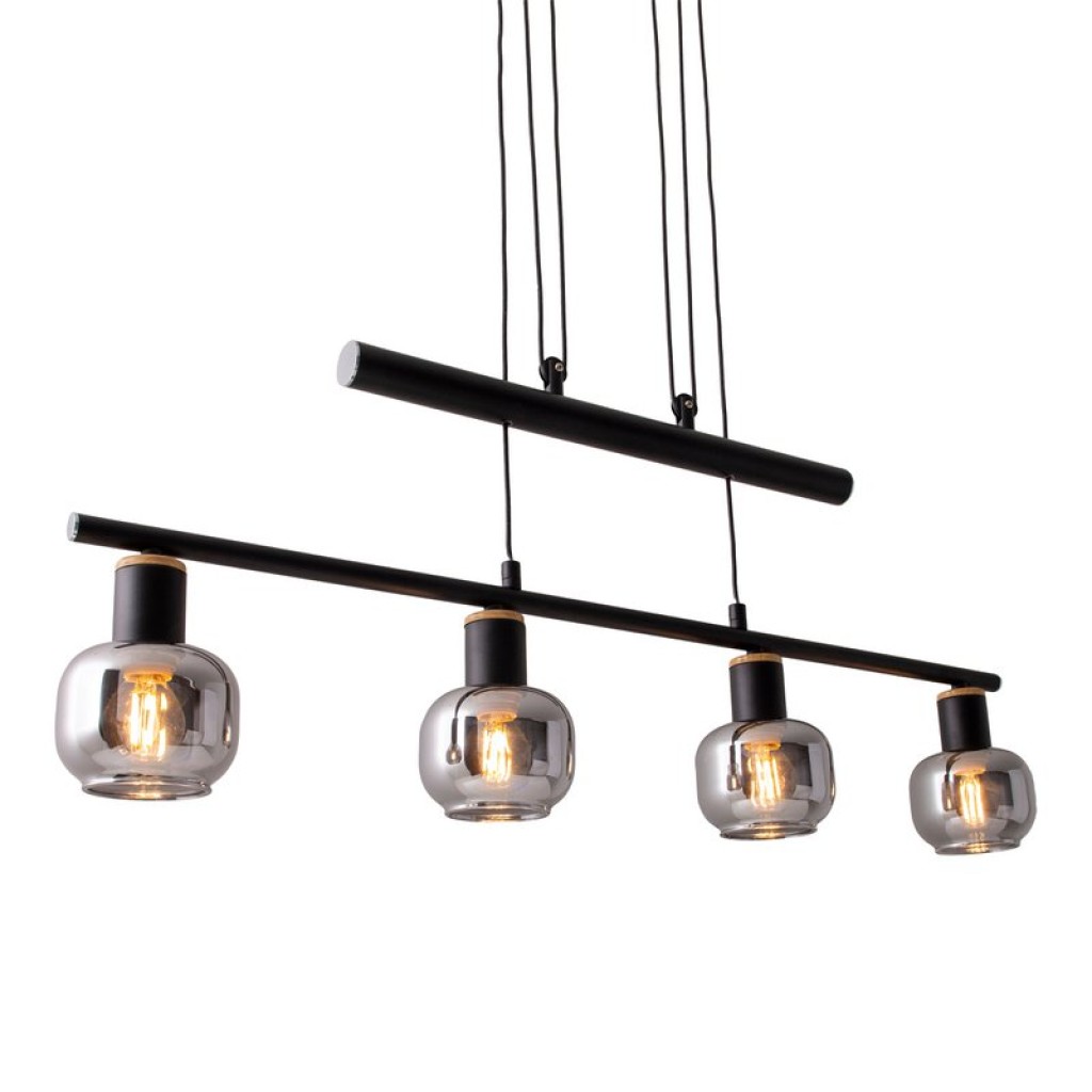 4 pendant lamp "fumoso", pendant lamp height adjustable made of metal and smoke glass in black, with E14 socket, for dining room, living room, hallway or office, 78 x 10 cm