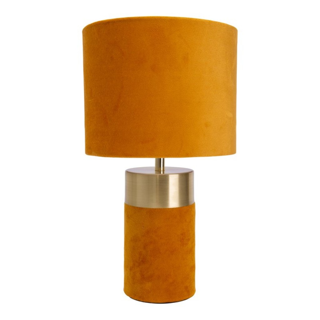 Tischleuchte "BORDO" 32cm hoch aus Metall und Velours in Gold und Braun, mit E14-Fassung, Lampe für Esszimmer, Wohnzimmer, Diele oder Büro