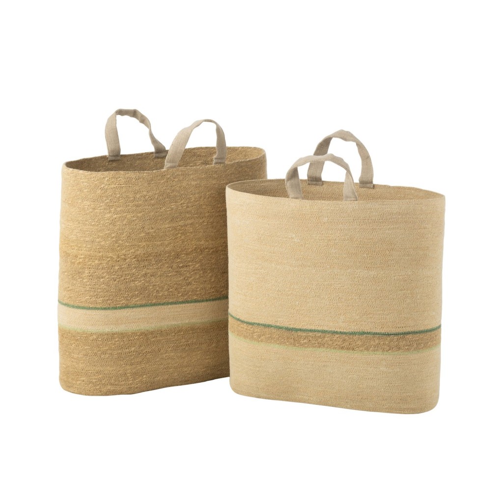 J-Line Set Van 2 Mand Strepen+Handvat Naturel/Groen