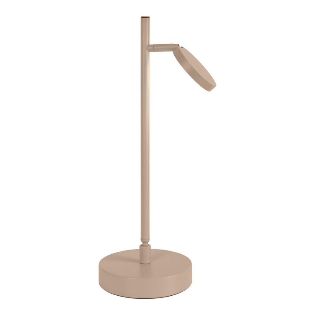 LED cordless table light "Lupa", 45 cm high, made of lacquered aluminum (Frosted almonds, pantone 481 C) and white plastic, LED integrated, dimmable, touch sensor.