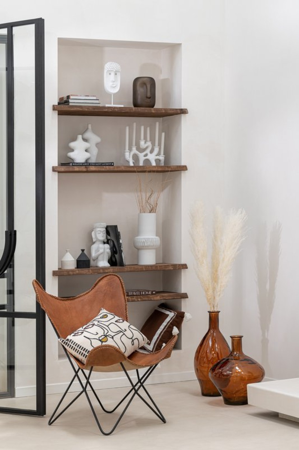 J-Line Lounge chair - leather/metal - cognac