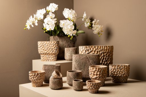 Diesel Grey Oval Cement Pot Wavy Lines Rough M