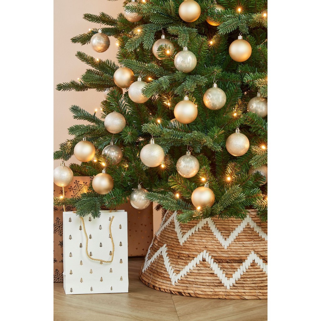 Kerstboomrok - H25 x Ø50 cm - Bananenblad - Bruin, Wit