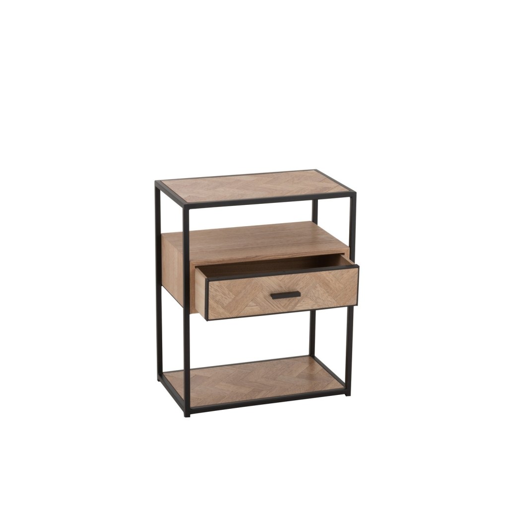 J-Line bijzettafel Zigzag 1 Lade - hout/metaal - naturel/zwart