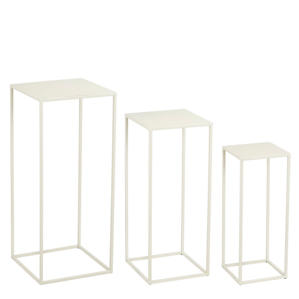 Quinty Bijzettafel - Set van 3 - L30 x B30 x H70 cm - Metaal - Off-white