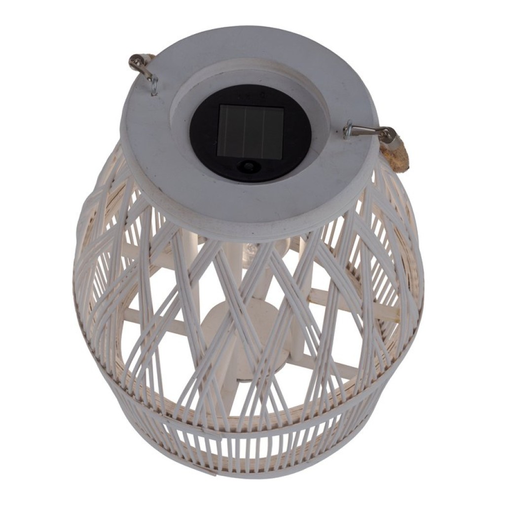 LED Solar-Dekoleuchte "Korbinian" für Garten und Terrasse aus Holz und Rattan in natur, Solar Lampe 34 cm hoch