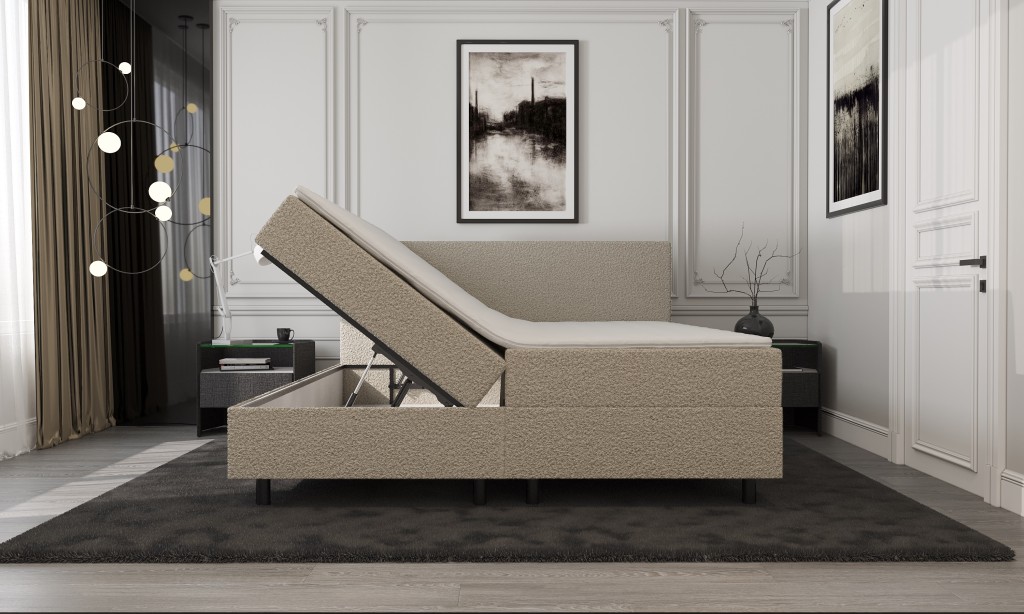 Mörgenn Opberg Boxspring Bouclé Beige 180x200