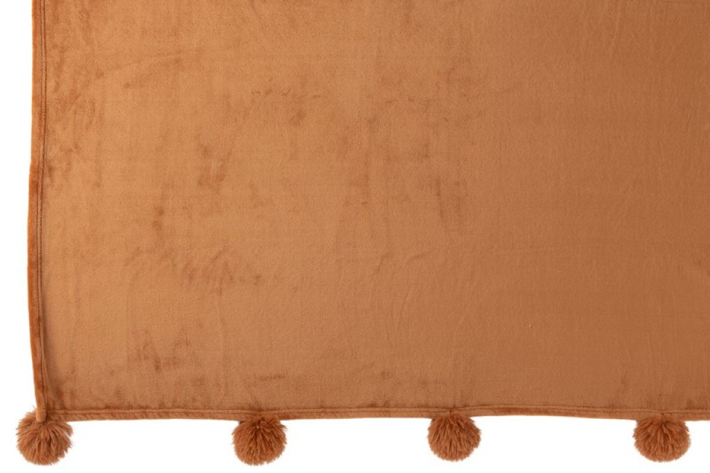 J-Line Plaid Pompom - polyester - roest - 170 x 130 cm