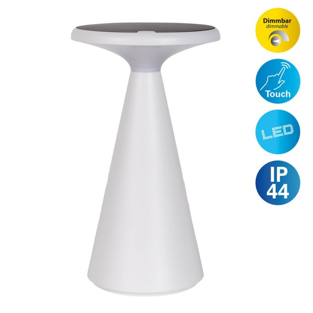 Solar battery table lamp "Palu" for outside and inside, made of plastic in white, 20 cm high