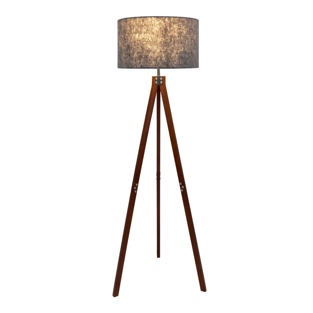 Staande lamp "Filco" Ø Ca. 45 cm, 147 cm hoog, gemaakt van hout en plastic in bruin en grijs, voor E27, voor woonkamer, slaapkamer en eetkamer