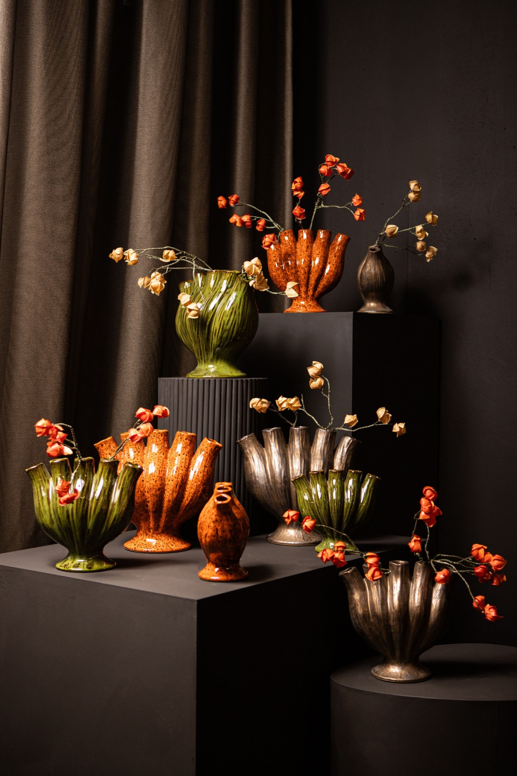 Gylian Green Tubes Shaped Ceramic Vase L