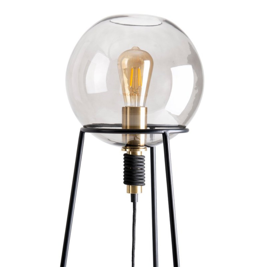 Table lamp "Stelo", modern table lamp made of black metal and smoke glass, E27 socket, 71 cm high, for dining room, living room, hallway or office,