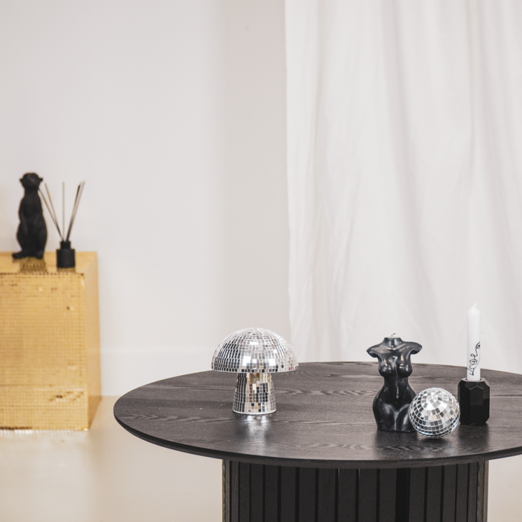 Ornament - Disco- Mushroom - Glass -Silver-14x14x14cm