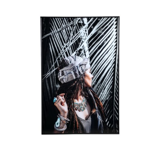 Melani Glass Art Wall Picture Woman At Palm Tree