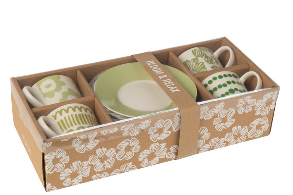J-Line bag + saucer Box - ceramic - green - large - 4 pieces