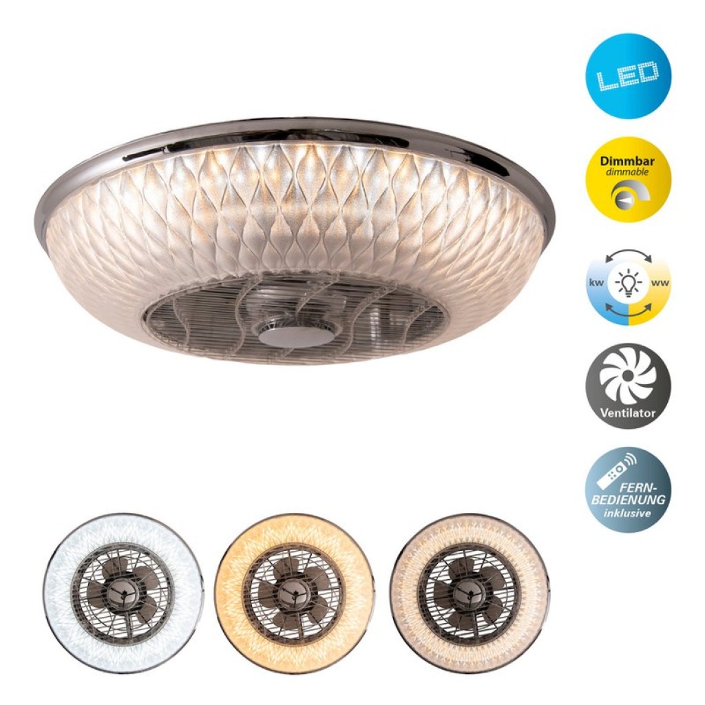 LED ceiling light "Viento" with fan, made of metal and plastic, with integrated LEDs, lighting for living rooms or office