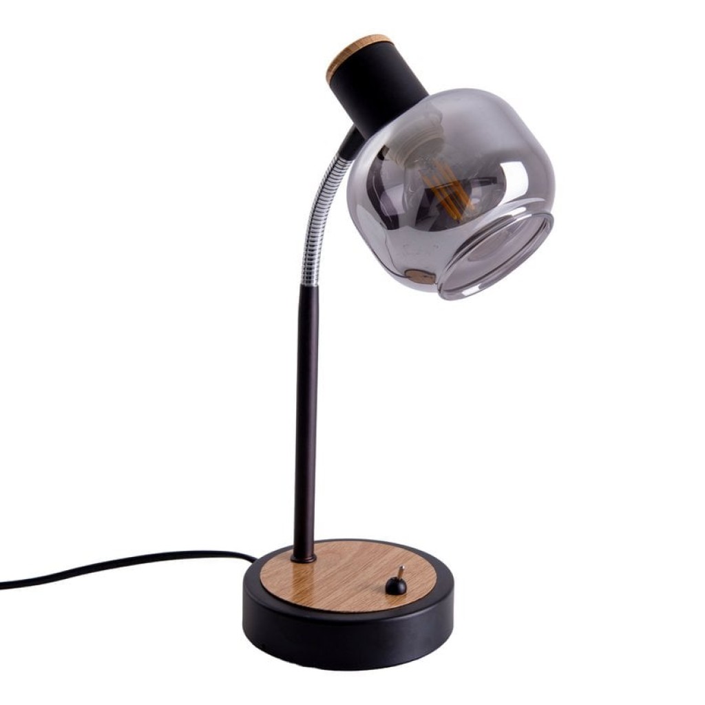 Table lamp "Fumoso", table lamp made of metal and glass in black, with E14 socket, for dining room, living room, hallway or office, table lamp 34 cm high