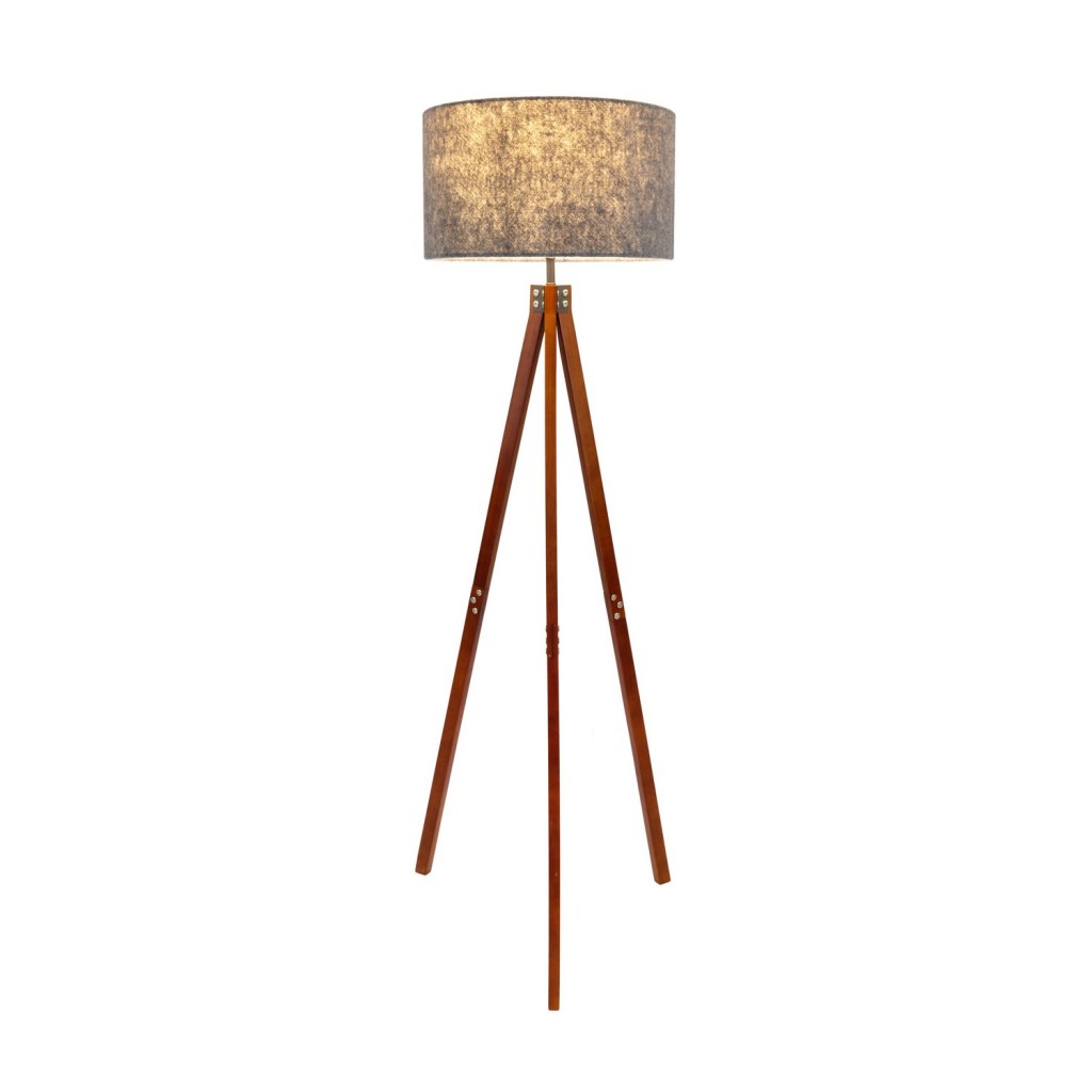 Staande lamp "Filco" Ø Ca. 45 cm, 147 cm hoog, gemaakt van hout en plastic in bruin en grijs, voor E27, voor woonkamer, slaapkamer en eetkamer