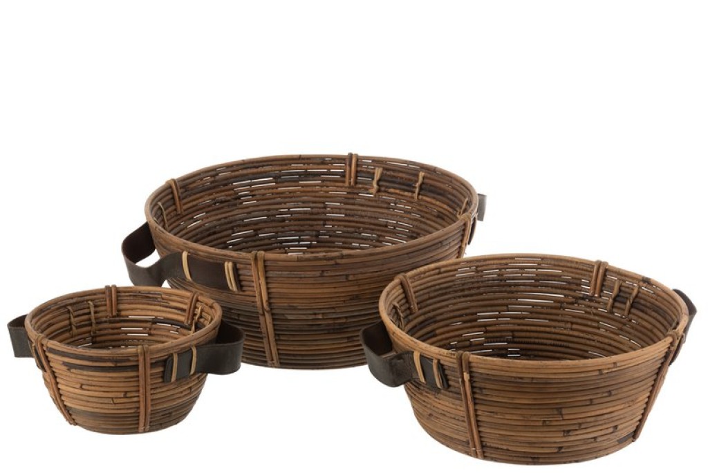 J-Line bowl + handle - rattan B- brown - 3 pieces