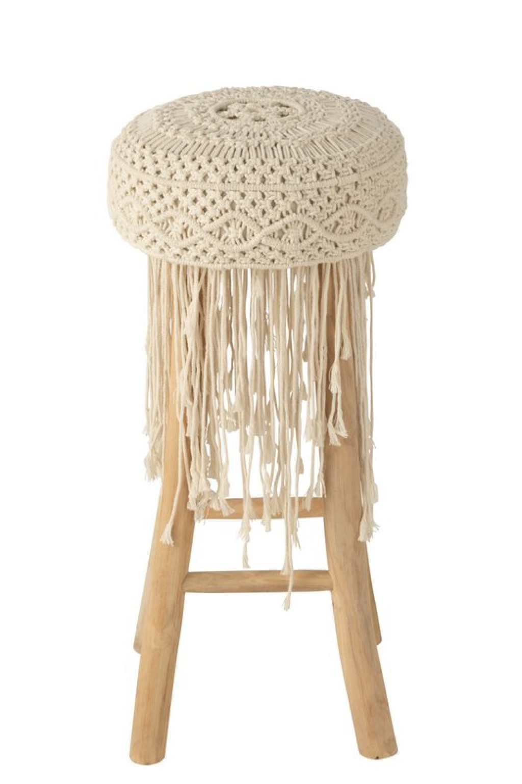 J-Line Bar Chair Fringes Wood/Macrame White
