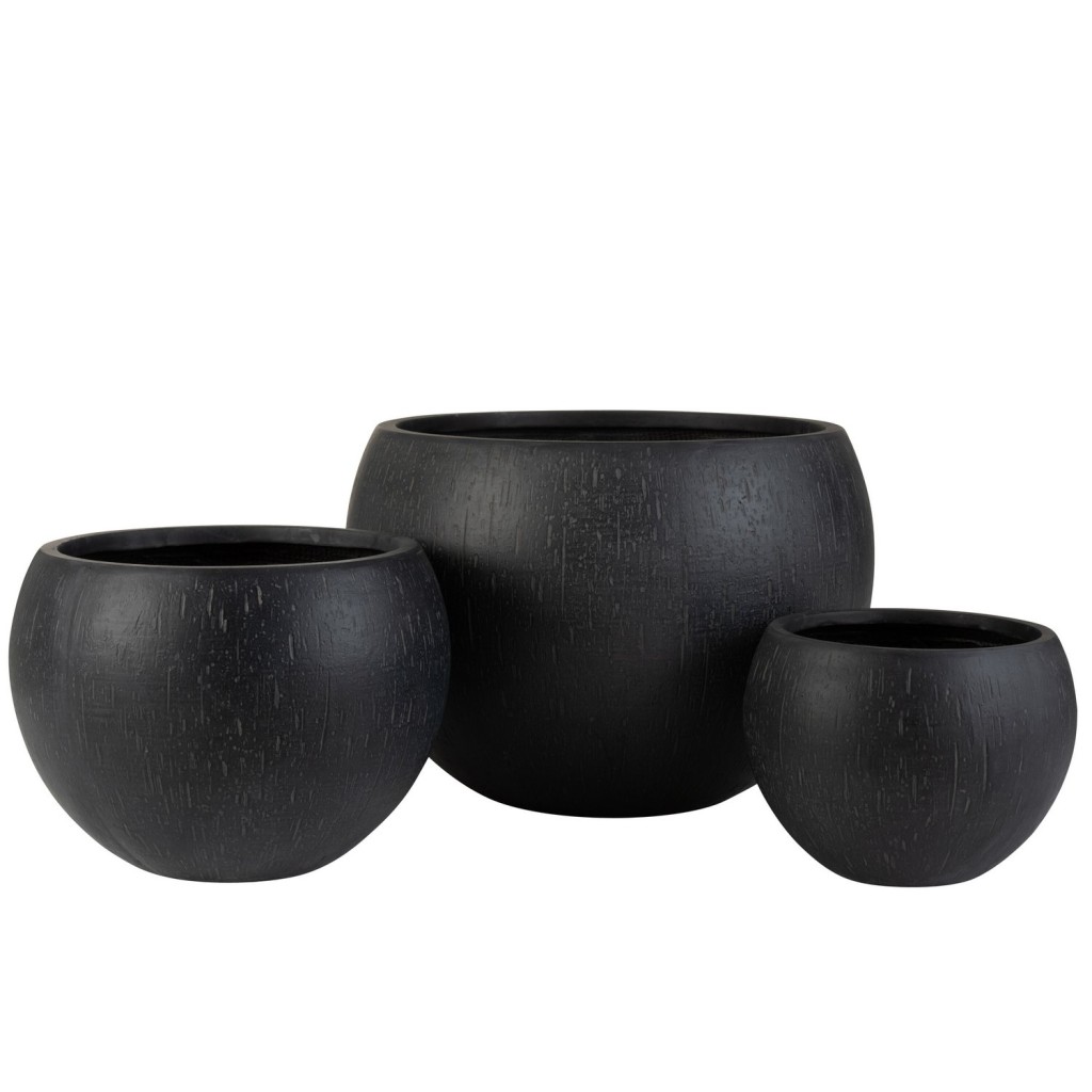 J-Line bloempot Rond Klei - keramiek - zwart - 3 stuks