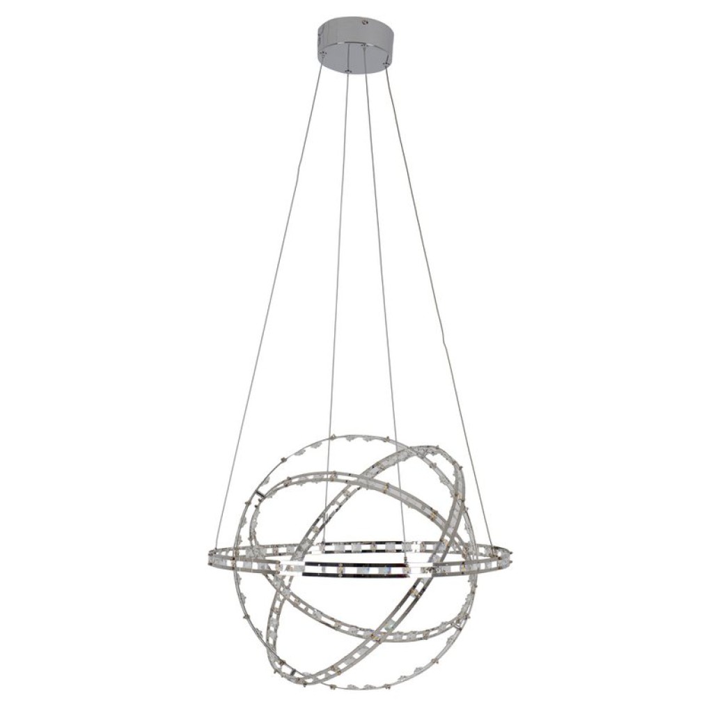 LED pendant lamp "Cosmos" metal and plastic in chrome, Ø60 cm, with firmly built -in LEDs, lighting for living room, dining room or office.