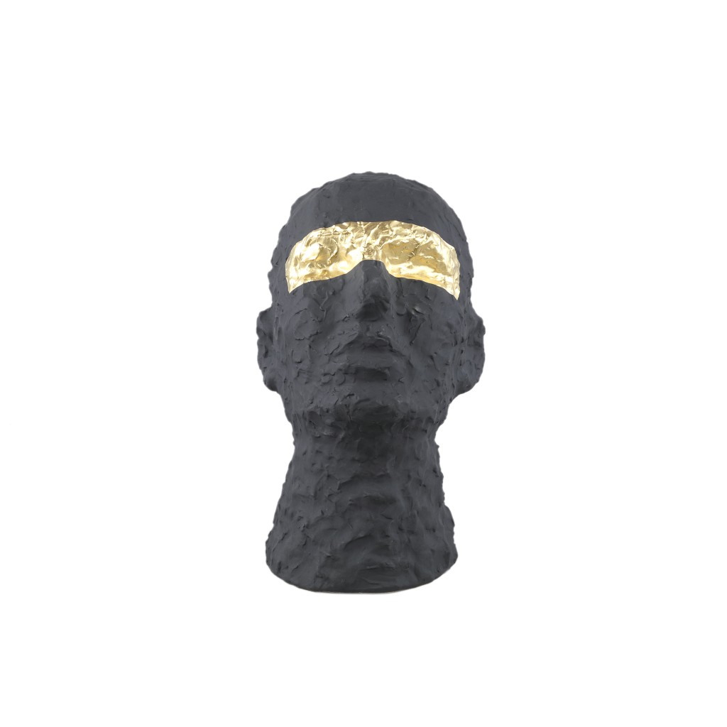 Bertrand Black Ceramic Head Statue With Gold Eyes