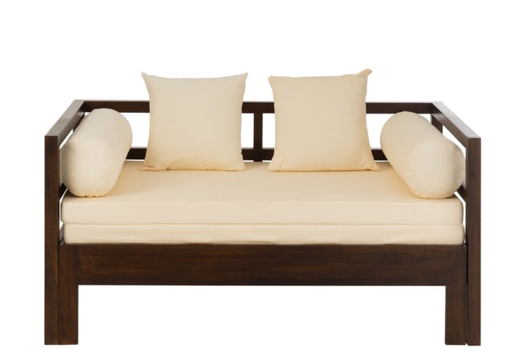 J-Line Conie sofa bed - mattress + 4 pillows - wood - dark brown