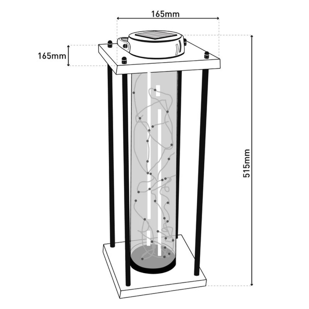LED solar light "Fairylight" for terrace and balcony, made of black metal and glass, firmly built -in LEDs, decoration lamp for outside 51.5 cm high