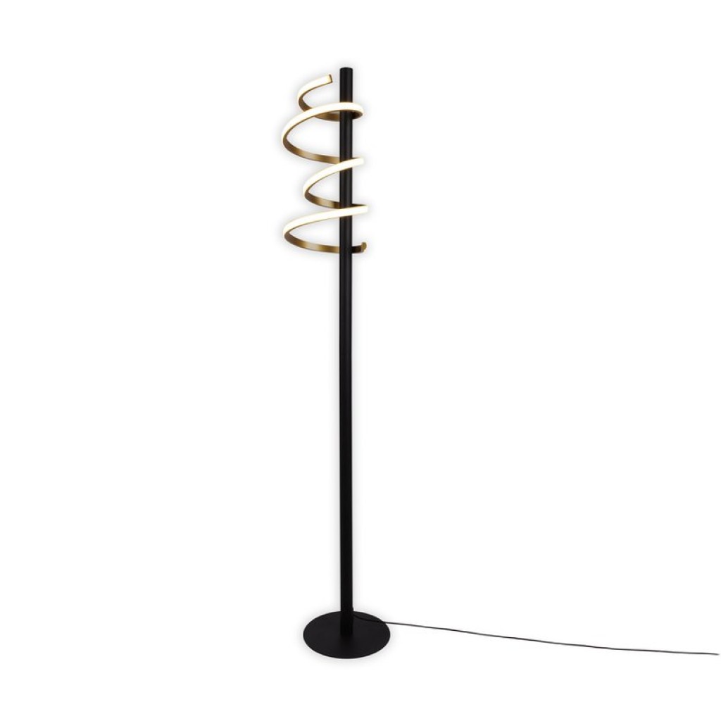 LED-Stehleuchte "BELLEZA", moderne Stehlampe aus Metall und Kunststoff in Schwarz, Gold und Weiß, mit fest verbauten LEDs, 140 hoch, Beleuchtung für Wohnzimmer, Esszimmer, Schlafzimmer oder Büro.