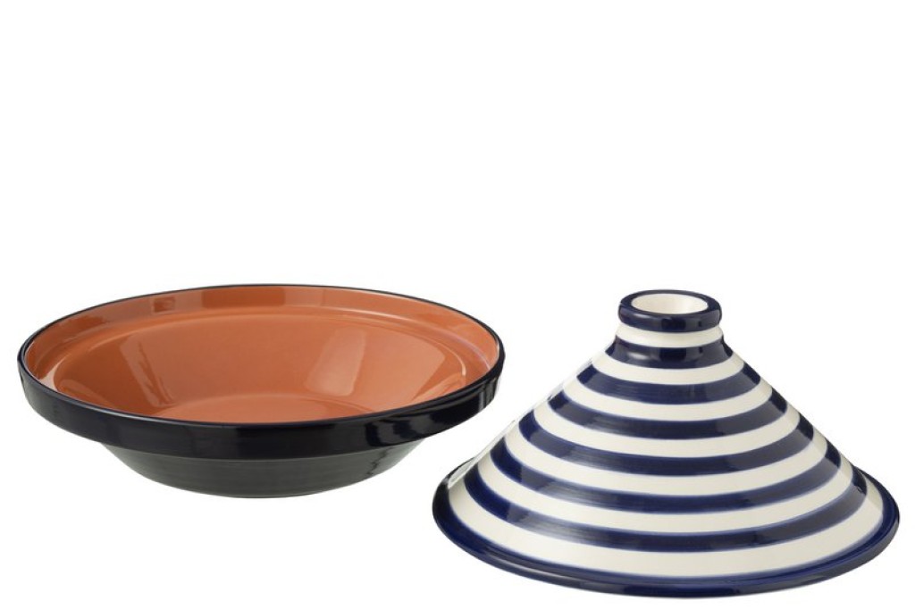 J-Line Tagine Granada Stripes Ceramic White/Cobalto Blue