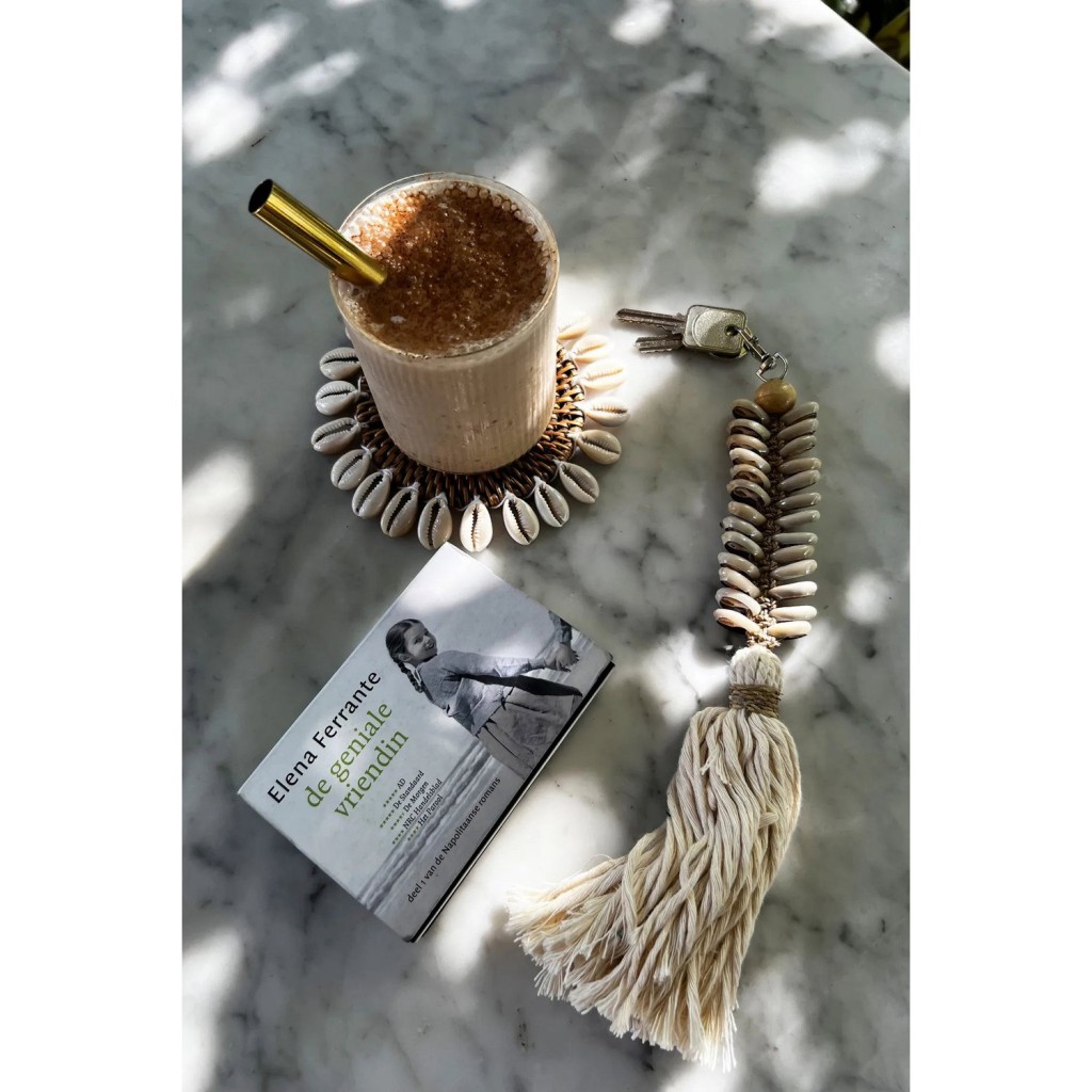 De Macrame Fishbone-sleutelhanger - Crème