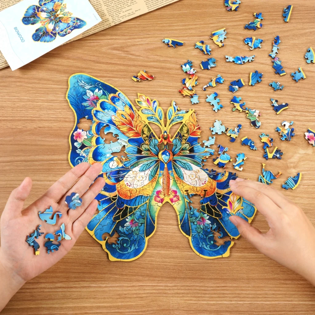 Houten Legpuzzel, Rowood, Vlinder Morpho Helena, TA003, 28,8x27,6cm