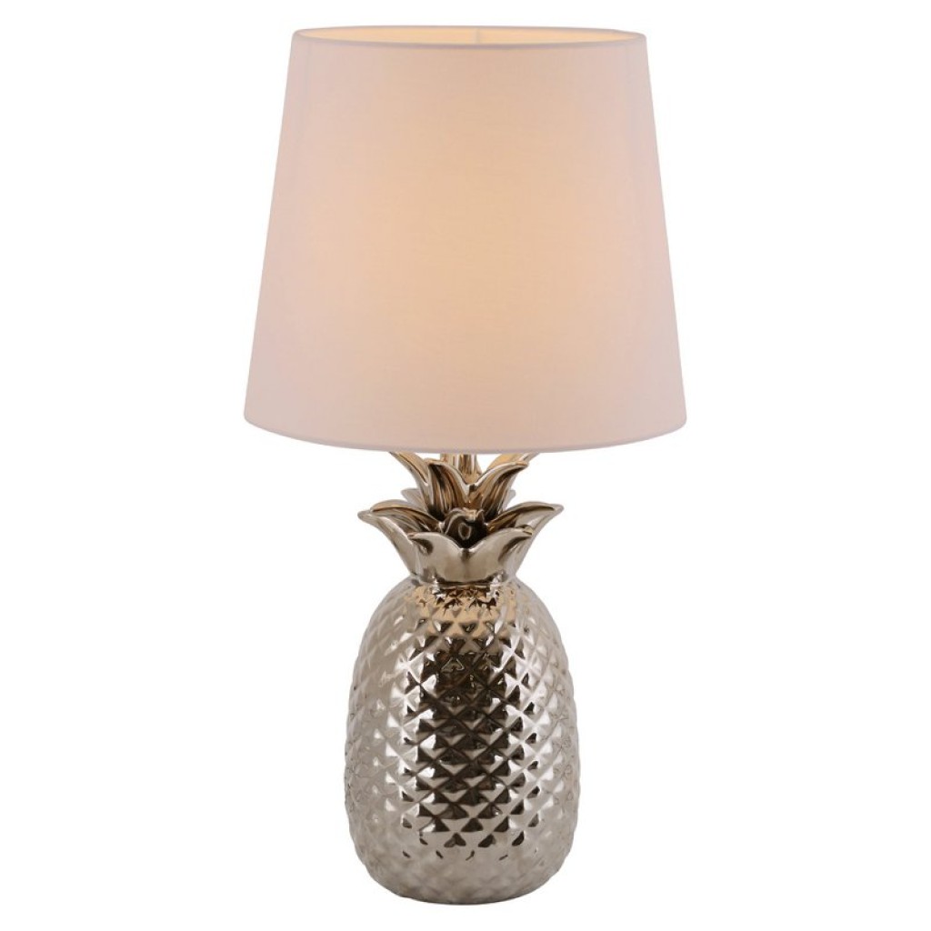 Ceramic table lamp "pineapple", ceramic table lamp with chrome-colored glaze and white fabric screen, with E14 socket, for dining room, living room, hallway or office, 45 cm high