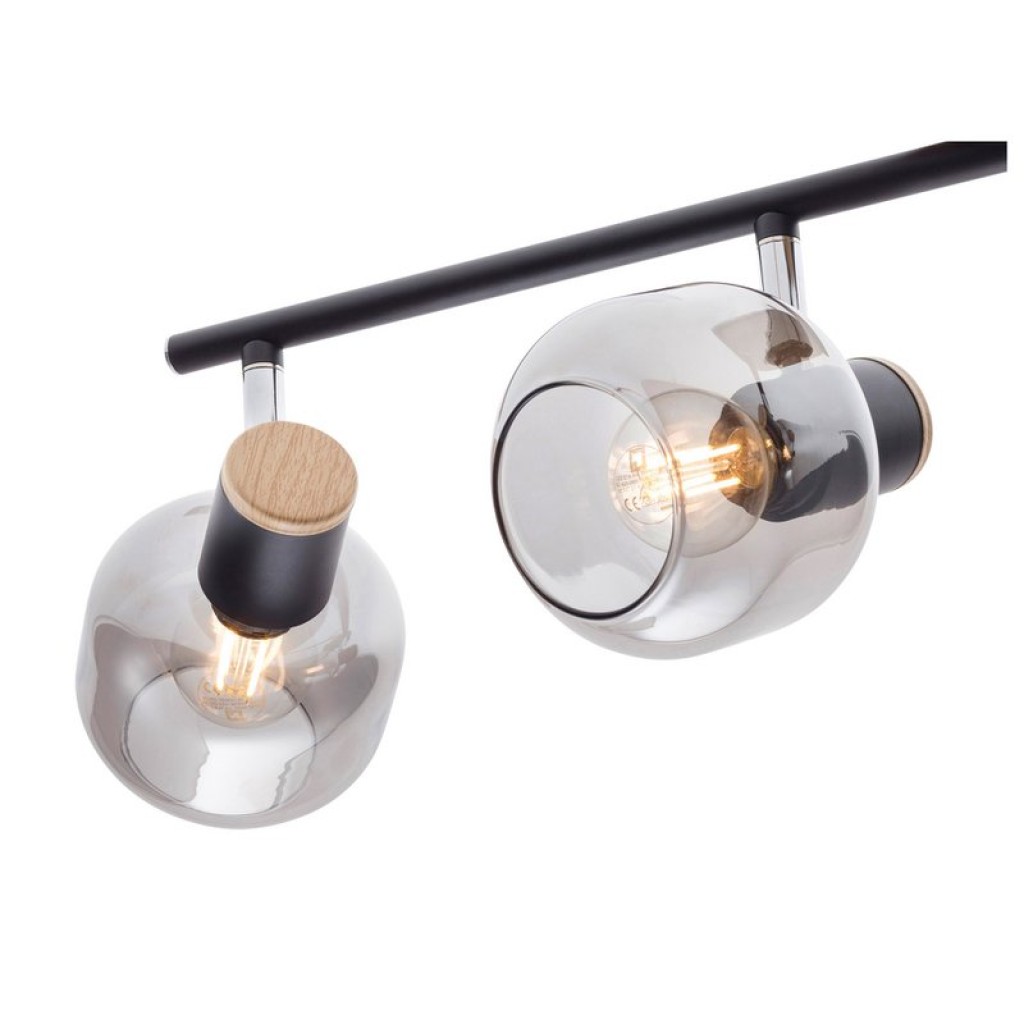 4er Spot Deckenleuchte "FUMOSO", Deckenlampe aus Metall und Rauchglas in Schwarz,, mit E14-Fassung, für Esszimmer, Wohnzimmer, Diele oder Büro, 80 x 20 cm