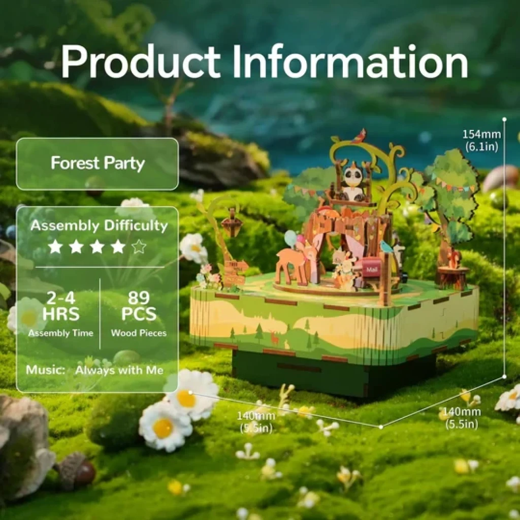 Tonecheer, Muziekdoosje, DIY 3D Houten Puzzel, Forest Party, TQ070, 14x14x15,4