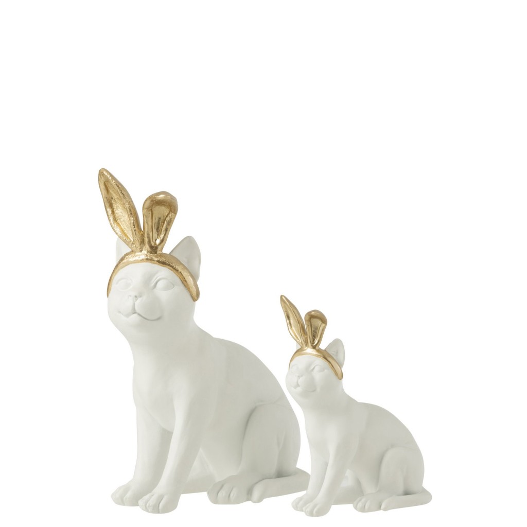 J-Line decoratie Kat Oor - polyresin - goud/wit - large