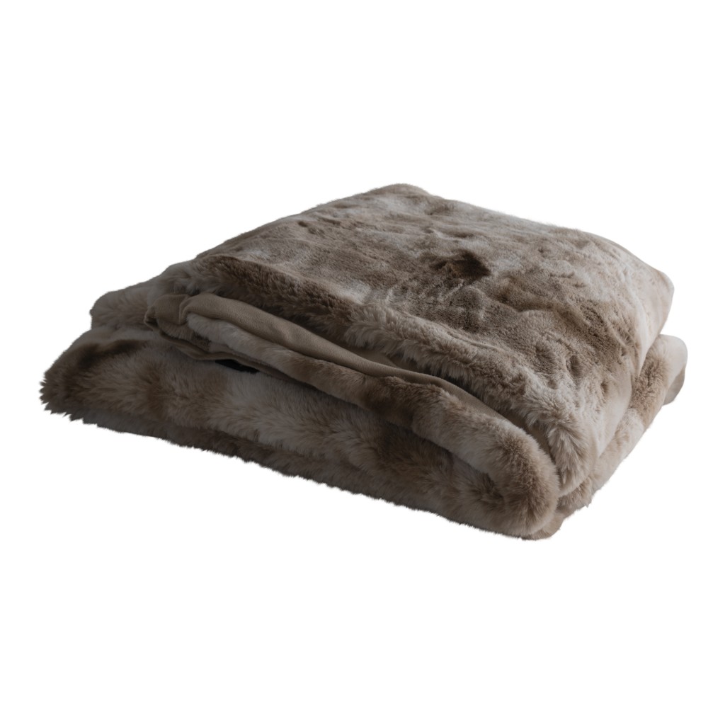Linde Beige Faux Fur Plaid In Giftbox 150 X 200