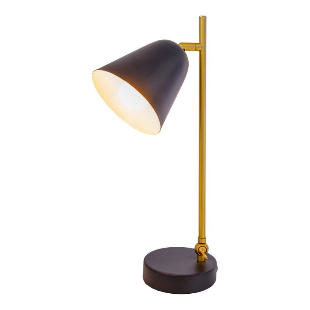 The "Triton" table lamp made of black and brass-colored metal is 42.5 cm high, has an E14 version and is ideal for living room, hallway, office or dessert