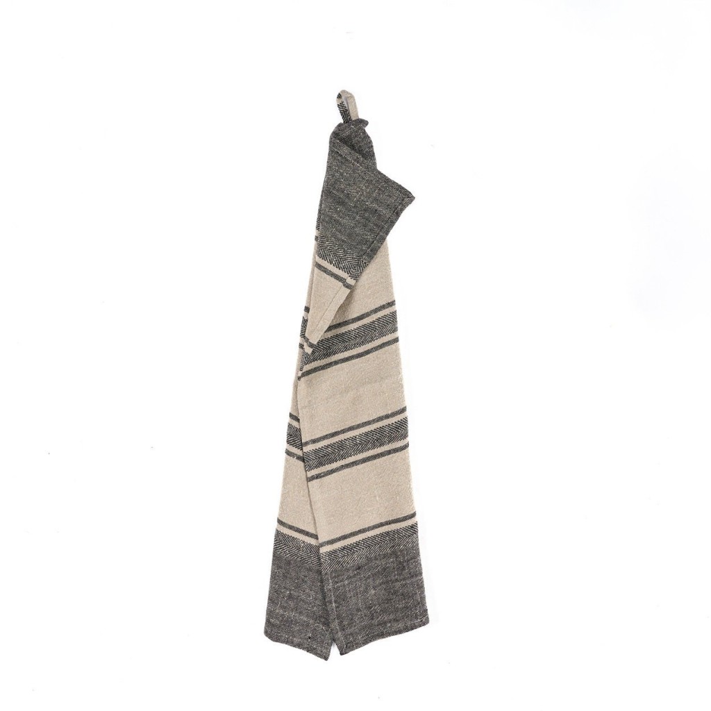 The Linen Smudge Keukenhanddoek - Naturel Zwart - 50x70
