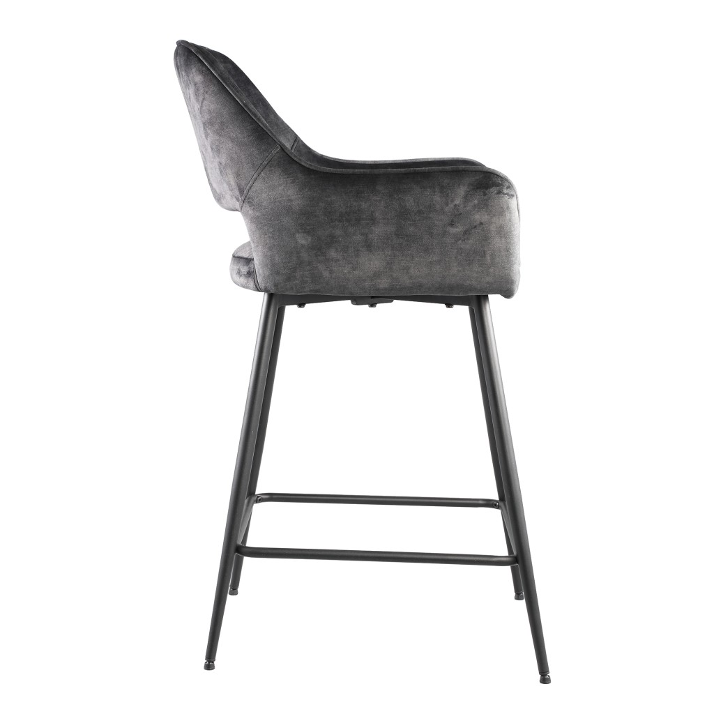 Fal LOW Velvet Anthracite Bar Stool Black Metal Le