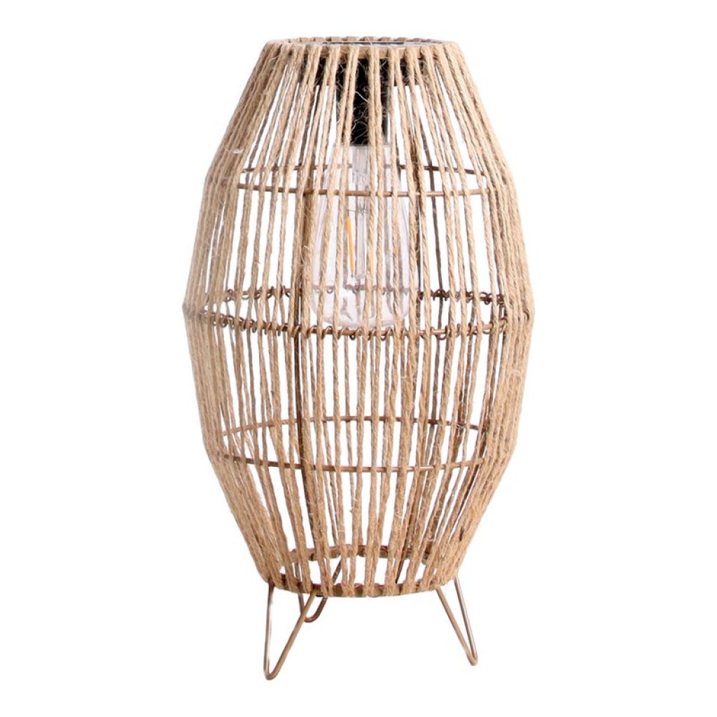 LED solar lamp "Korbinian" for garden and terrace, outdoor cheese made of metal, plastic and jute in nature, firmly built -in LEDs, solar lamp for the garden 34 x 19.58 cm