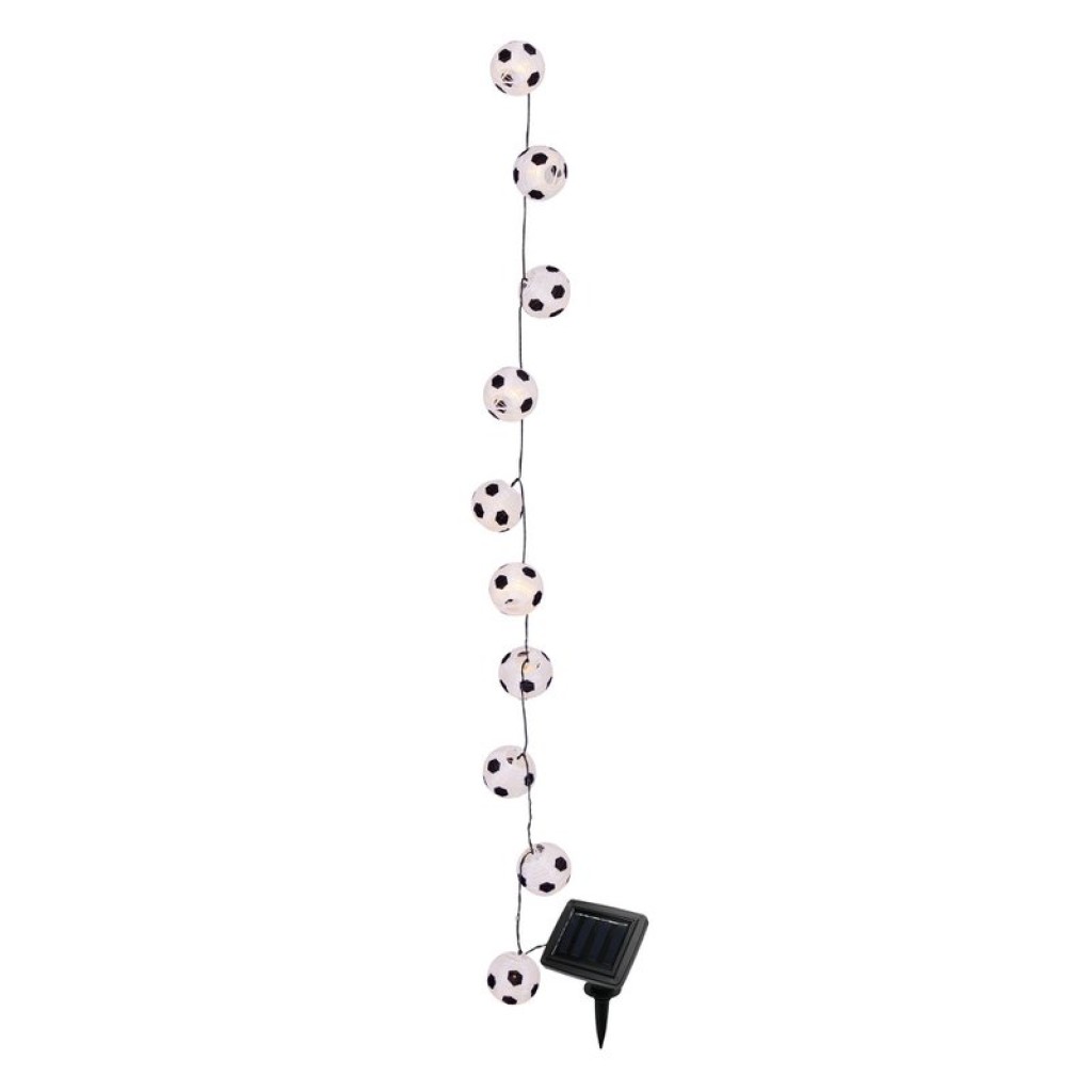 LED solar light chain Textile 20 "Football", for outside, light chain-metal, plastic and textile in black, with integrated LED