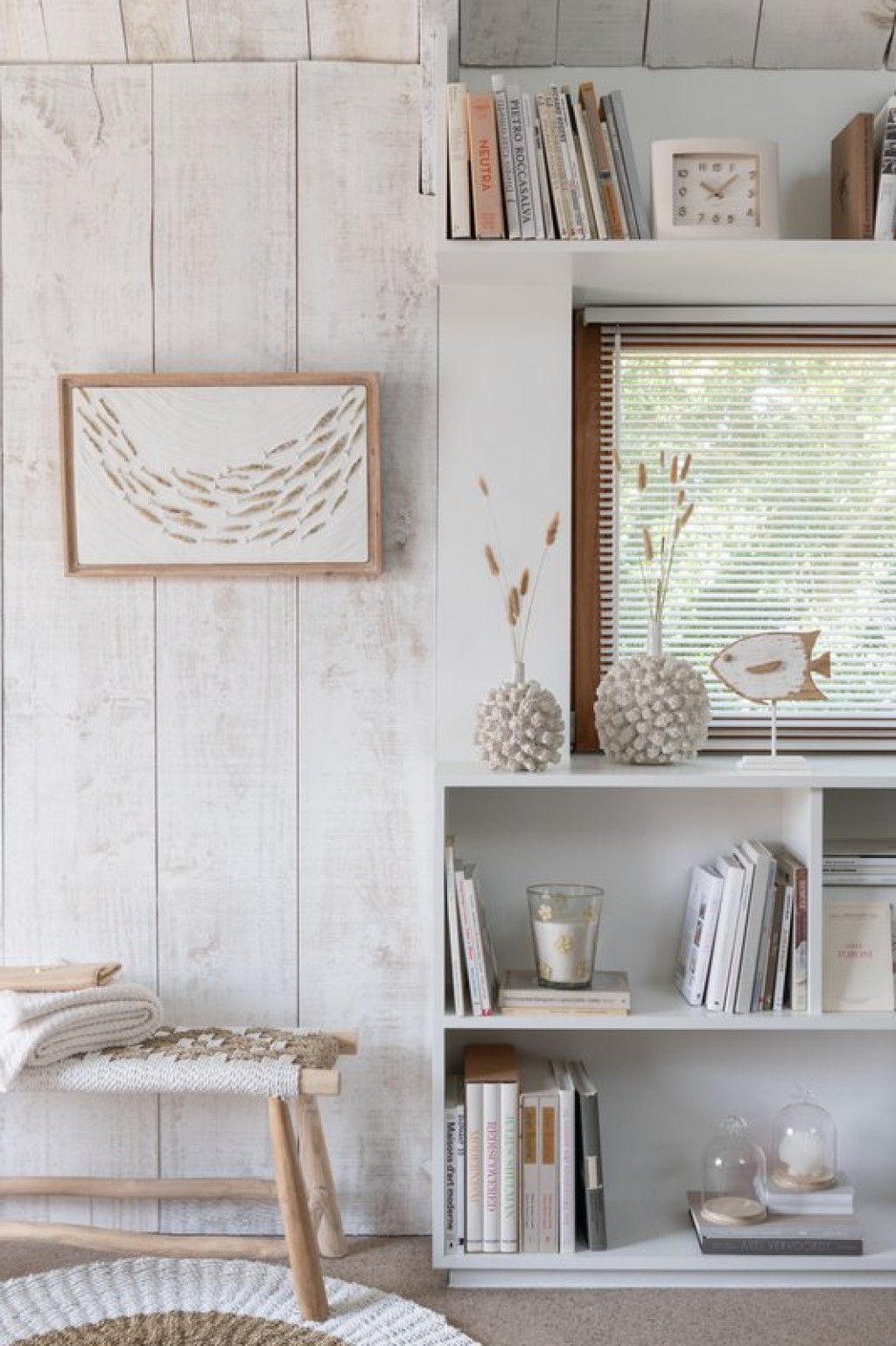 J-Line Sofa Waverly Teak Wood/Seagrass Natural/White