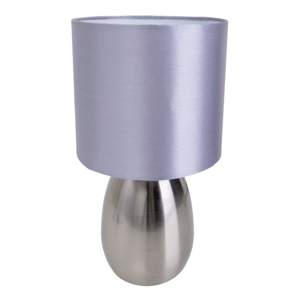 Tischleuchte "AURUM" 33 cm hoch in stahl-blank/grau, aus Metall und Textil, mit E14-Fassung, Beleuchtung für Esszimmer, Wohnzimmer, Diele oder Büro