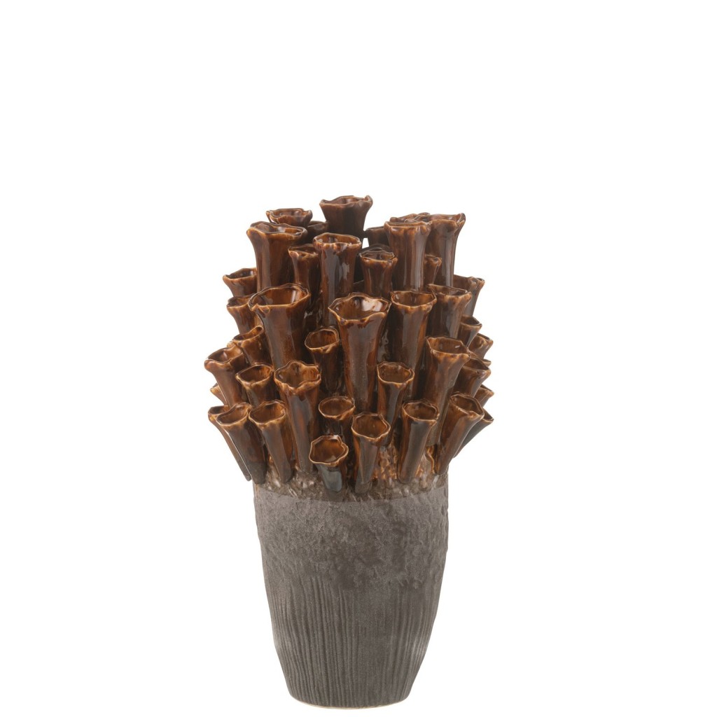 J-Line  vaas Anemone - porselein - bruin/grijs - large - 46.5 cm hoog