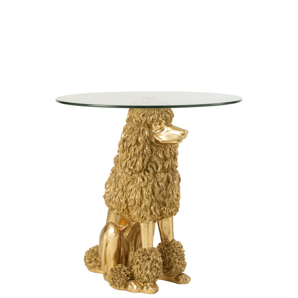J-Line Bijzettafel Poedel Rond Polyresin Goudkleurig