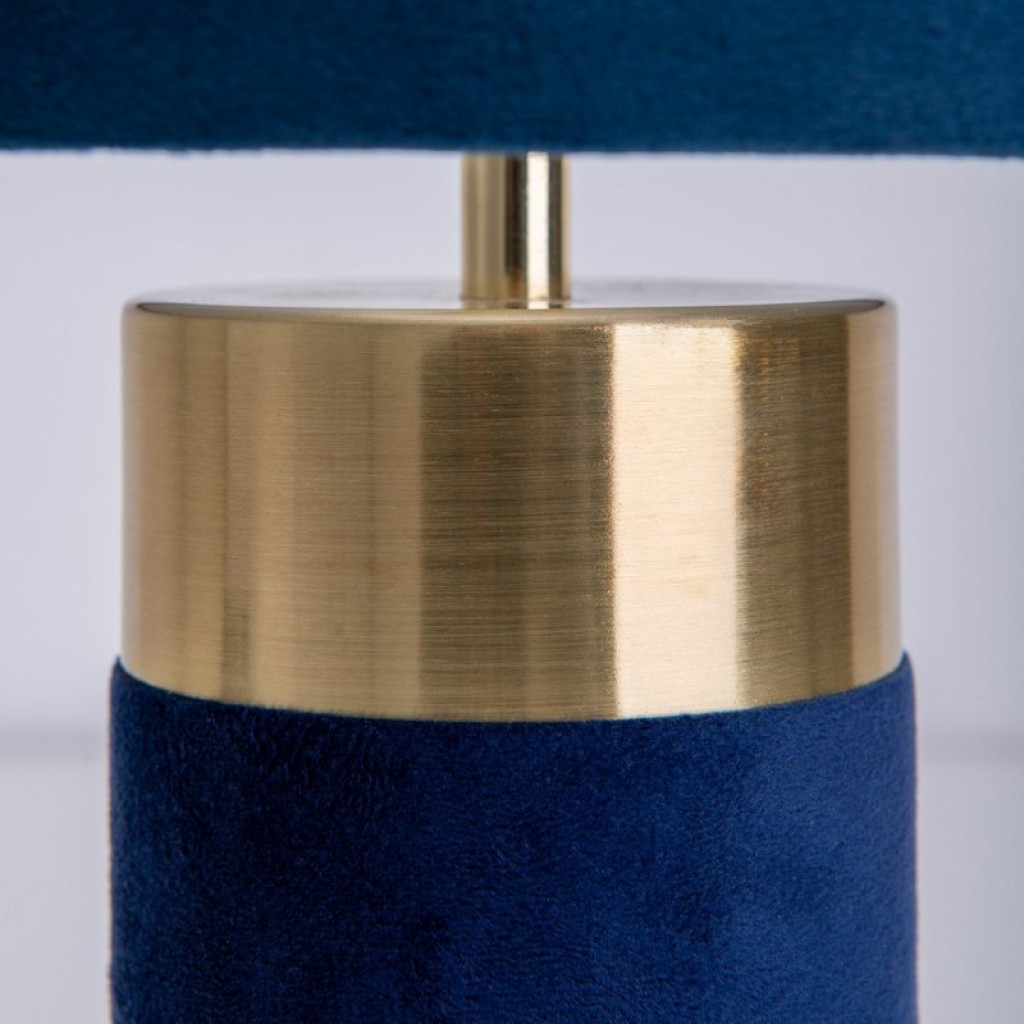 Tischleuchte "BORDO" 32cm hoch aus Metall und Velours in Gold und Blau, mit E14-Fassung, Lampe für Esszimmer, Wohnzimmer, Diele oder Büro